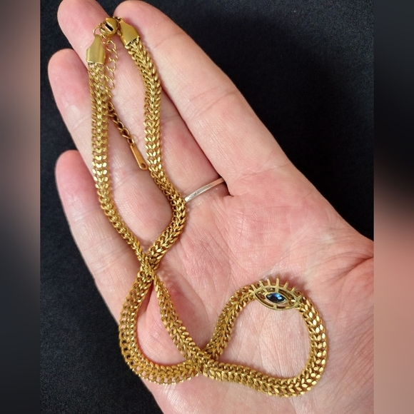 Gold Evil Eye Choker Necklace - Picture 3 of 11